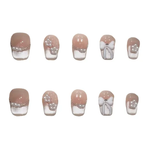 XIAMEIYU Girlish Айвори Стиль Ice Rice Bowknot French False Nail Short LADDER 15mm 10 Pack