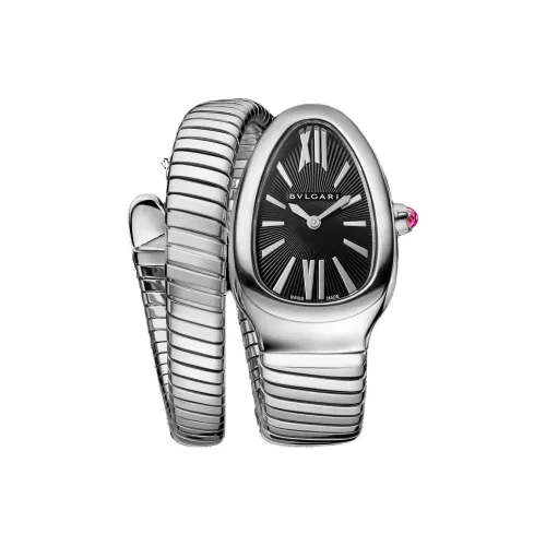 BVLGARI Serpenti Tubogas Часы Браслет В Один Виток И Корпус Из Нержавеющей Стали, Черный Опаловый Циферблат. Большая Модель