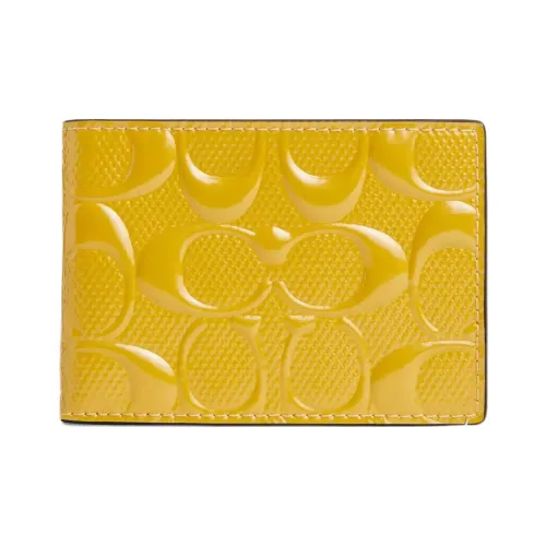 COACH Компактный кошелек из лакированной кожи мини женский желтый