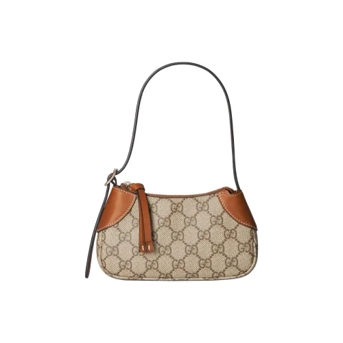 GUCCI Покрытый холст с кожаными вставками Сумка через плечо Экстра мини Женская Бежевая и Темно-коричневая