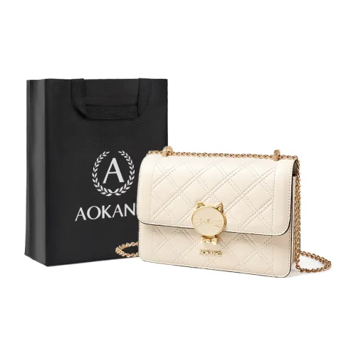 AOKANG Коровья кожа Маленькая квадратная сумка с цепочкой сумка на плечо обычная женская экрю классический черный