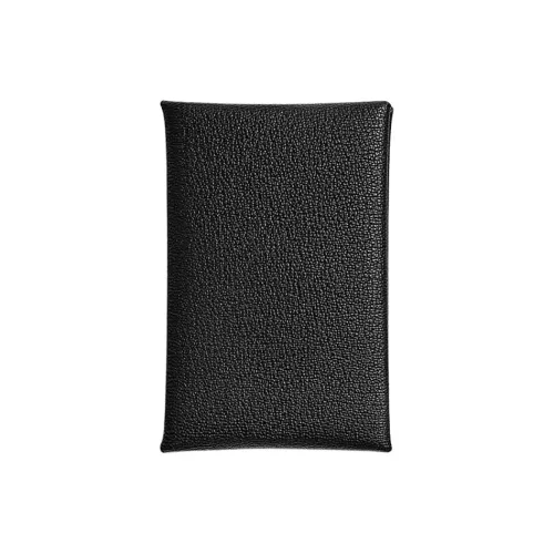 HERMES Calvi Chandra Козья кожа Держатель для карт Женский 89 Черный