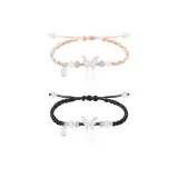 Чёрный + Розовый - Бабочка, ткань, вязаный шнурок