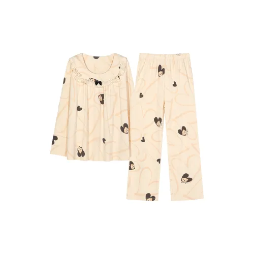 Montagut Pajama Комплект Осенний Зимний Женский Двухкомпонентный Комплект Экрю