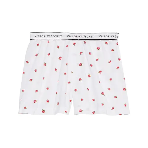 Victoria's Secret Heritage Хлопок Боксеры Белые Rosebuds Пижамные Штаны Женские Белые Розовые