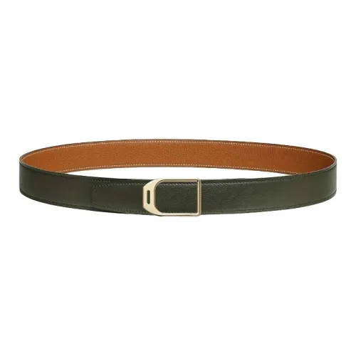 HERMES Телячья кожа Кожаные ремни Мужской Зеленый Коричневый Ширина 3,2CM