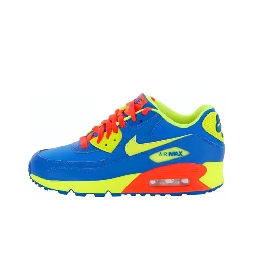 Nike Air Max 90 Устойчивый к истиранию Низкий Топ КIDS Lifestyle Shoes Синий Желтый Красный Подростки