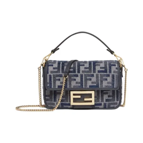 FENDI Baguette Хлопок Сумка через плечо Сумка Мини Женская Темно-синяя