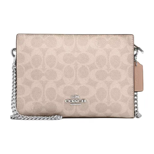 COACH Slim Crossbody Покрытый холст Сумка через плечо Маленькая Женская Серебряный Песочный Тауповый