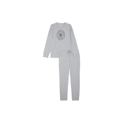 Victoria's Secret Хлопок Длинный Комплект Пижамы Средний Heather Комплект Пижам Grey Женские Средне-серый