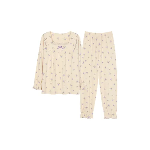 Montagut Pajama Комплект Осенний Зимний Женский Двухкомпонентный Комплект Экрю