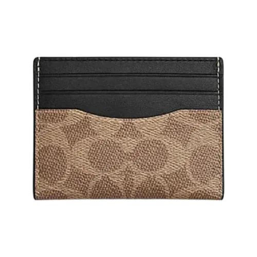 COACH Искусственная кожа с тканью и коровья кожа держатель для карт женский коричневый желтый и черный