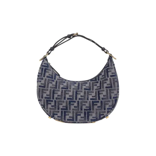 FENDI Fendigraphy Телячья кожа Полумесяц Сумка Сумка через плечо Маленькая Женская Темно-синий