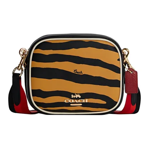 COACH Dempsey Кожа Camera Сумка Сумка через плечо Маленькая Женская Желтая Черная