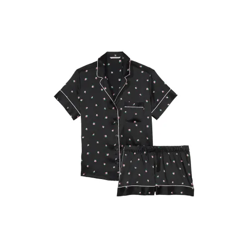 Victoria's Secret Satin Short Pajama Set Черные Rosebuds Pajama Set Женские Черный Цветок