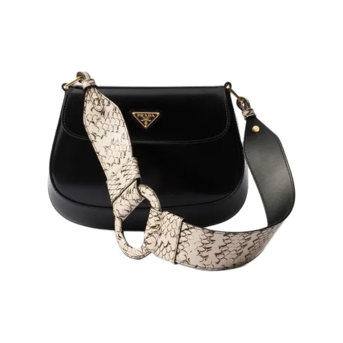 PRADA Cleo Кожа Сумка Сумка через плечо Женская Черная и Лаймово-Серая