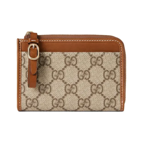 GUCCI Покрытый холст с кожаными вставками цветовая схема держатель для карт женский бежевый и коричневый