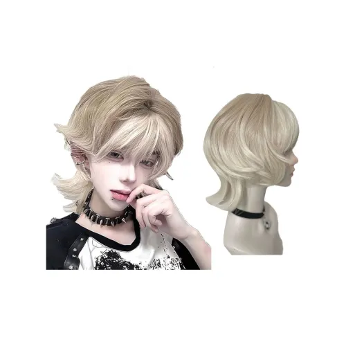 GLUNA Мужская парик Белый золотой Samurai Голова Волк Ласточкин хвост And Карп Голова Высокотемпературная пряжа Короткие прямые волосы