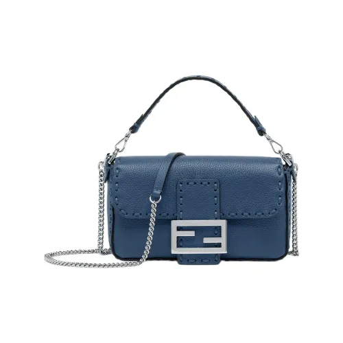 FENDI Baguette Коровья кожа крупнозернистая Сумка через плечо Одно плечо Мини Женская Синяя