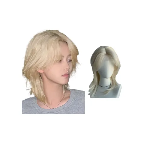 GLUNA Волк Ласточкин хвост Сельдь Голова Белый золотой Парики Full Голова Набор Высокая температура Пряжа Короткий Прямые волосы