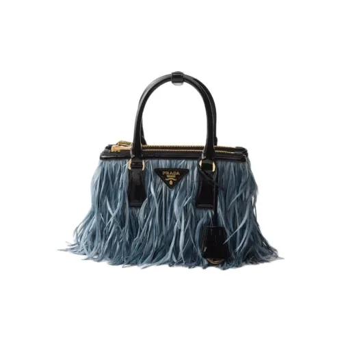 PRADA Кожа с Перо Комбинированная Сумка через плечо Сумка Мини Женская Небесно-синий Черный