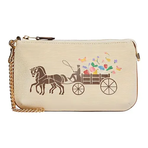 COACH Corner Zip Ткань Запястье Сумка Маленькая Женская Бежевая