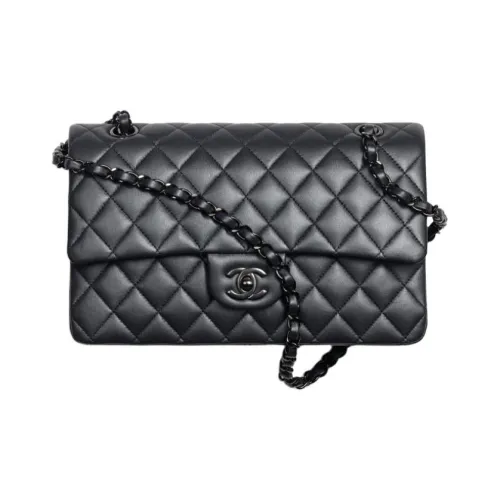 CHANEL Classic Flap CF Перламутровый Овечья шкура Сумка через плечо Сумка на плечо Сумка среднего размера Женская Черная