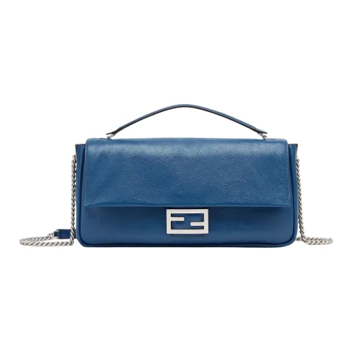 FENDI Baguette Телячья кожа Сумка через плечо Сумка Большая Женская Синяя