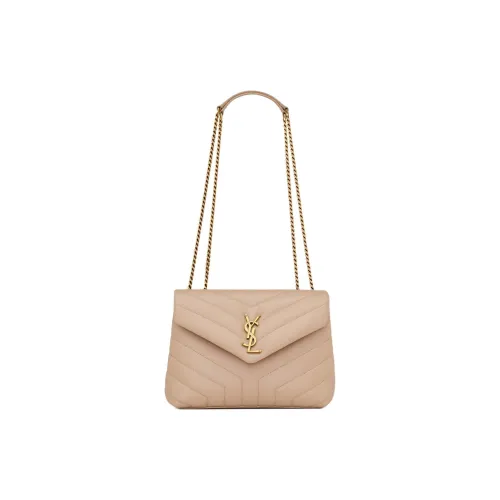 SAINT LAURENT Стеганая кожа сумка через плечо маленькая женская темно-бежевый