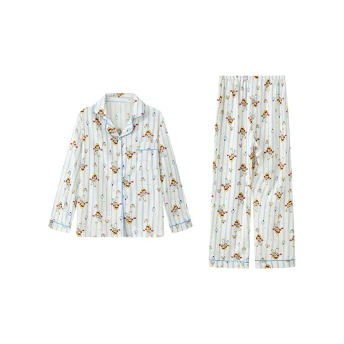 Сон Студенты Квартира Домашний Верхняя одежда Готовый Комплект пижам Женские Синий