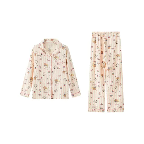 Сон Студенты Квартира Домашний Верхняя одежда Готовый Комплект пижам Женские Розовый