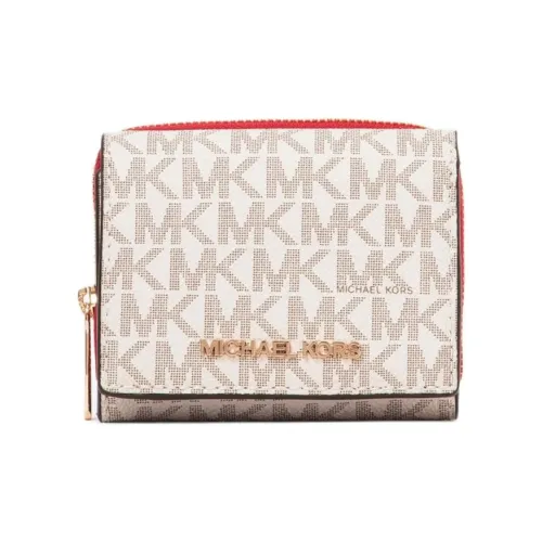 MICHAEL KORS Покрытый холст Кошелек Маленький Женский Белый и Розовый Красный