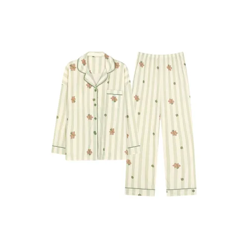 UAVAE Пижамный комплект женский абрикосовый зеленый