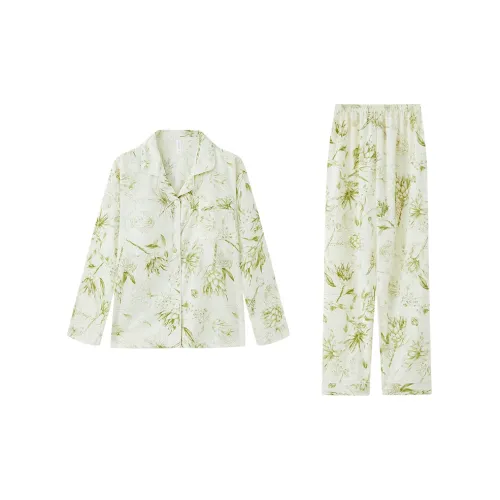 Сон Студенты Квартира Домашний Верхняя одежда Готовый Комплект пижам Женские Зеленый