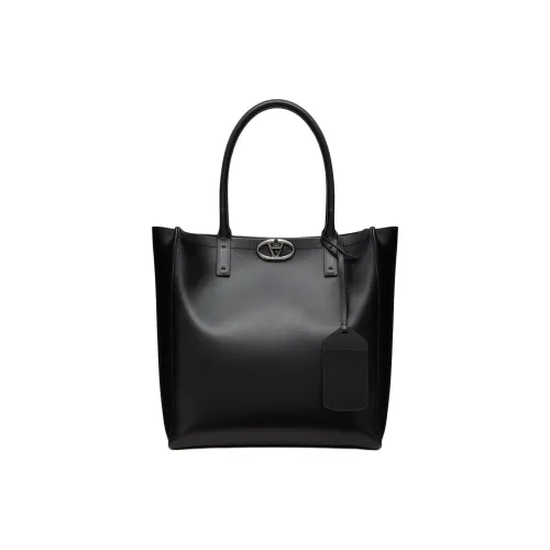 Valentino Vlogo Кожа Тоут Сумка Сумка для покупок Сумка среднего размера Мужская Черная