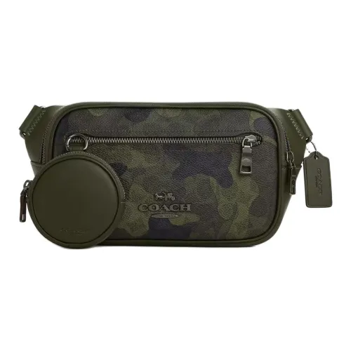 COACH Elias Покрытый холст Одно отделение Через плечо Бананка Мини Мужской Зеленый