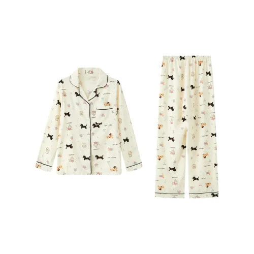 Сон Студенты Спальня Домашний Верхняя одежда Готовый Комплект Пижамы Женские Белые