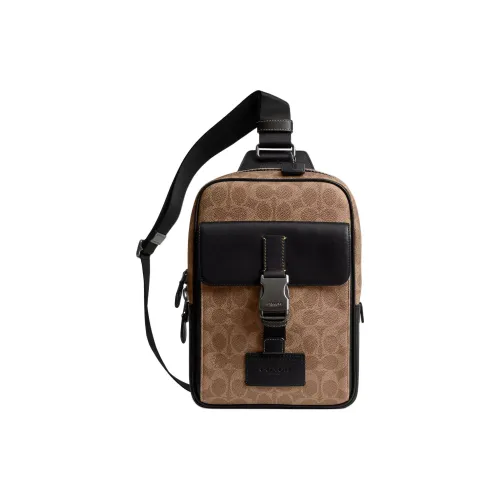 COACH Sullivan Покрытие Холст Сумка через плечо Маленькая Мужская Коричневая и Черная