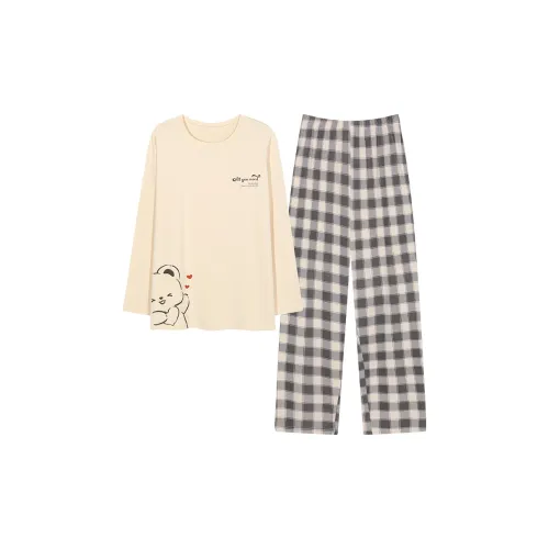 Montagut Pajama Комплект Осенний Зимний Унисекс 2 Штуки Бежевый Желтый