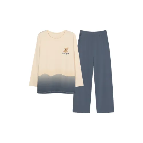 Montagut Pajama Комплект Осенний Зимний Мужской 2 Штуки Озерный Синий