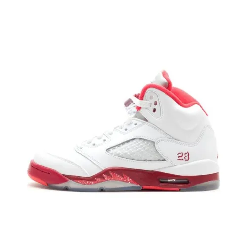 Jordan Air Джордан 5 Противоскользящий Устойчивый к истиранию MID Топ Детские Баскетбольные кроссовки Белый Красный Подростки