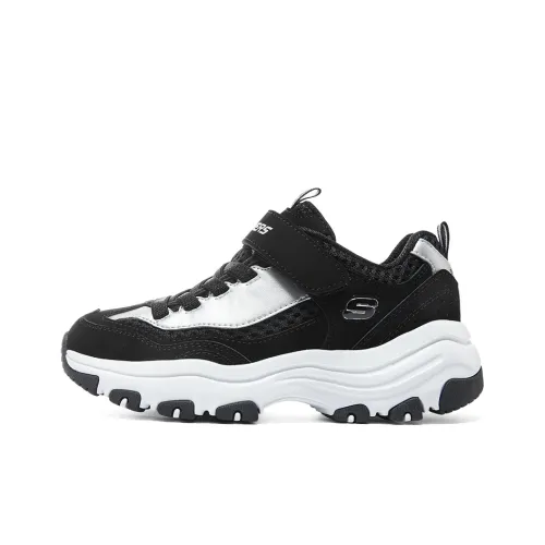Skechers противоскользящие амортизирующие и дышащие детские повседневные кроссовки черного и серебряного цвета для подростков