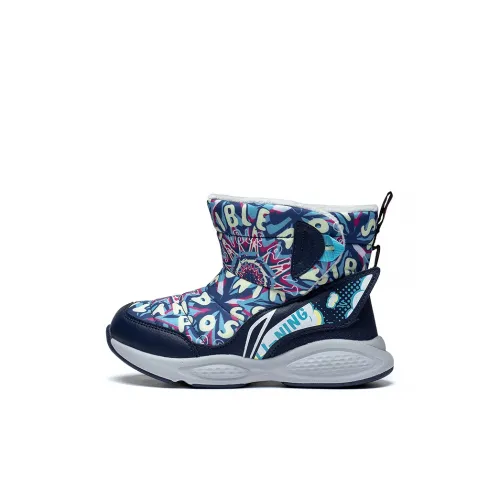 LINING YOUNG Sports Life Collection Детская повседневная обувь Высокий Топ Глубокий Ship Синий/Дельфин Синий камуфляж Плюшевый Kids