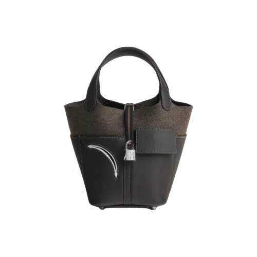 HERMES Picotin Lock Swift Телячья кожа с войлом Корзина Сумка Сумка ведрообразной формы Сумка 18 Женская Черная Коричневая