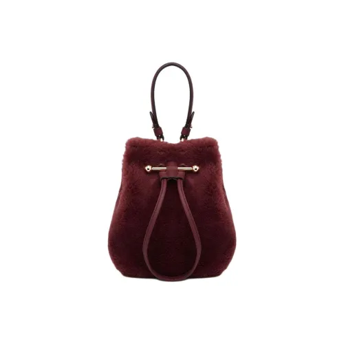 Strathberry Merino Sheepskin Bucket Bag Shoulder Bag Handbag Women's Blood Red