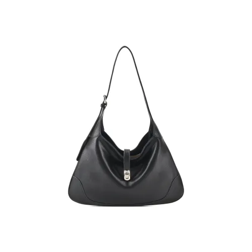 YOCAMU Сумка через плечо из крупнозернистой текстуры коровьей кожи унисекс черный эбеновый