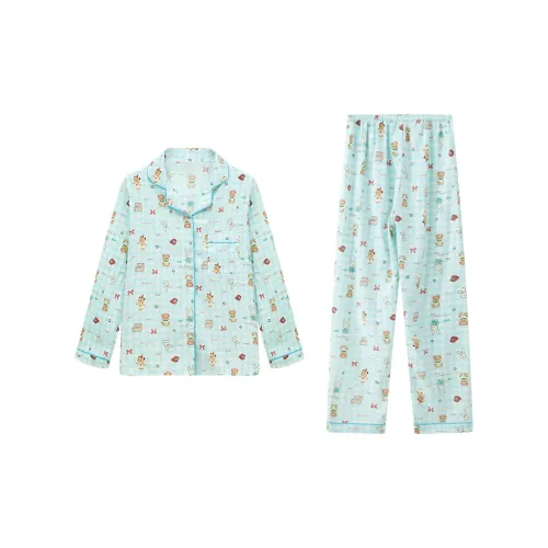 Сон Студенты Квартира Домашний Верхняя одежда Готовый Комплект пижам Женские Зеленый