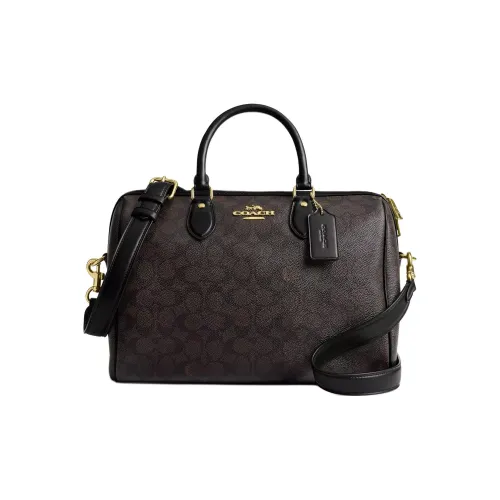 COACH Rowan Покрытый холст Через плечо Одно плечо Сумка Большой Женские Ореховый Черный