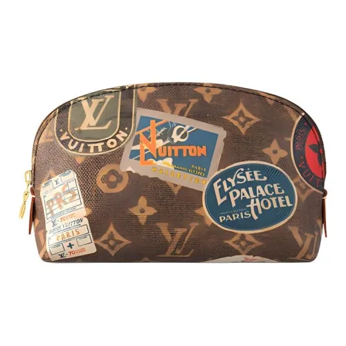 LOUIS VUITTON Монограмма Покрытый холст с коровья кожа отделка клатч косметичка женский коричневый
