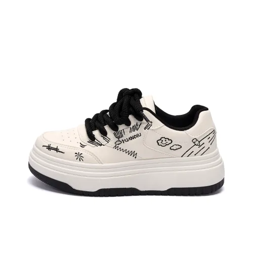 HUANQIU Покрытие Легкий Увеличение Высоты Низкие Кроссовки для Скейтбординга Женские Бежево-Черные